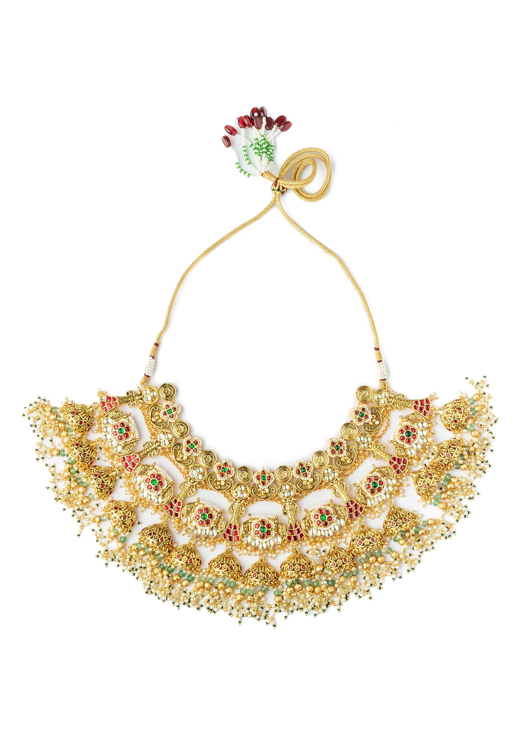 Multicolored Kundan Polki Necklace Set With Earrings