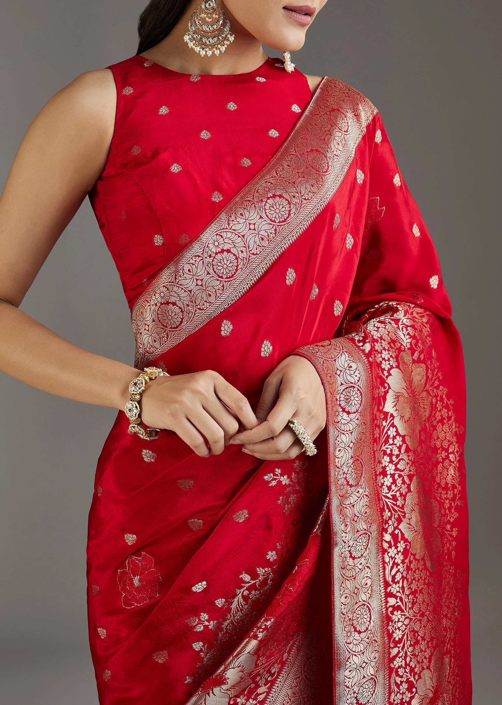 Red Dola Silk Woven Saree