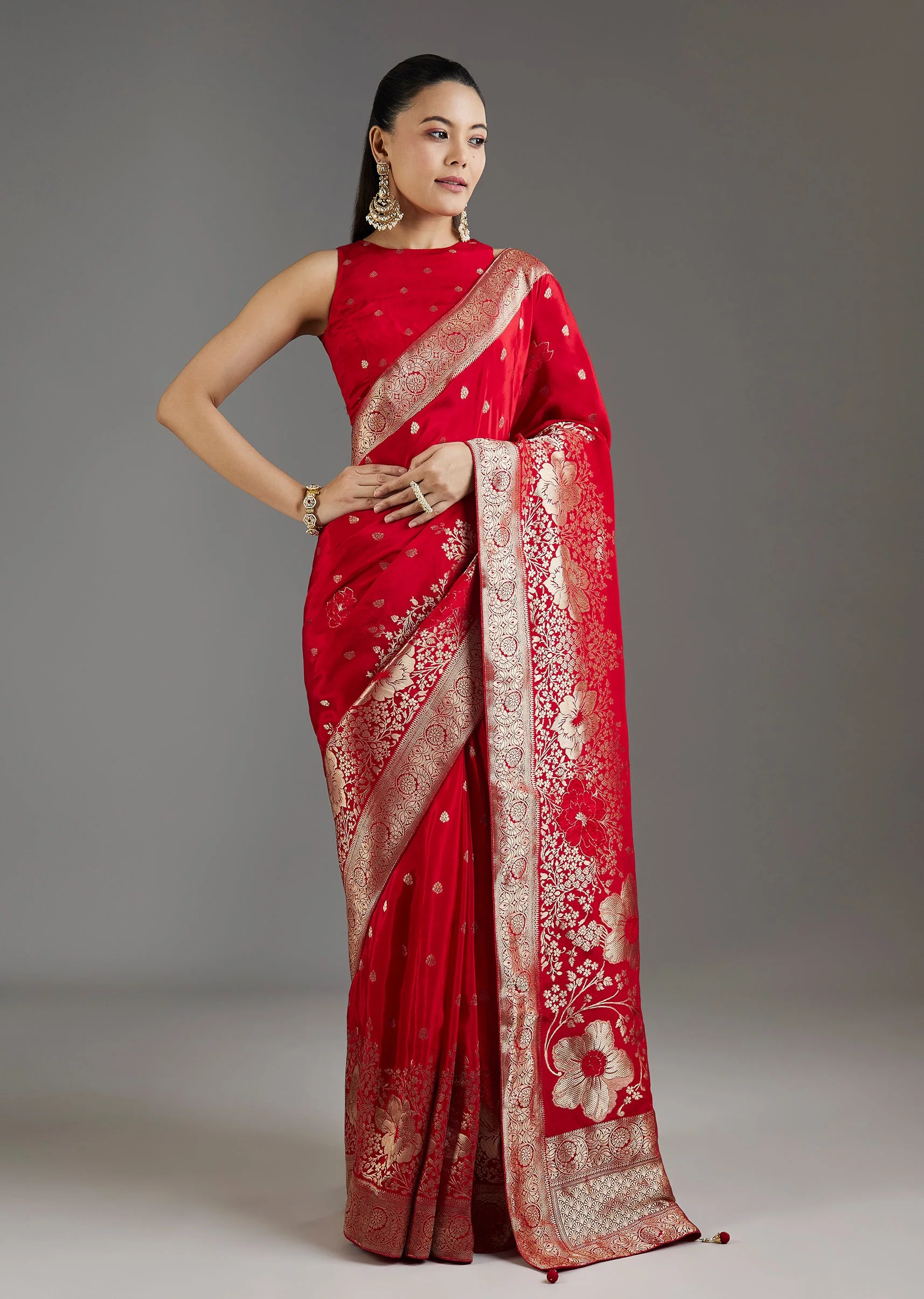 Red Dola Silk Woven Saree