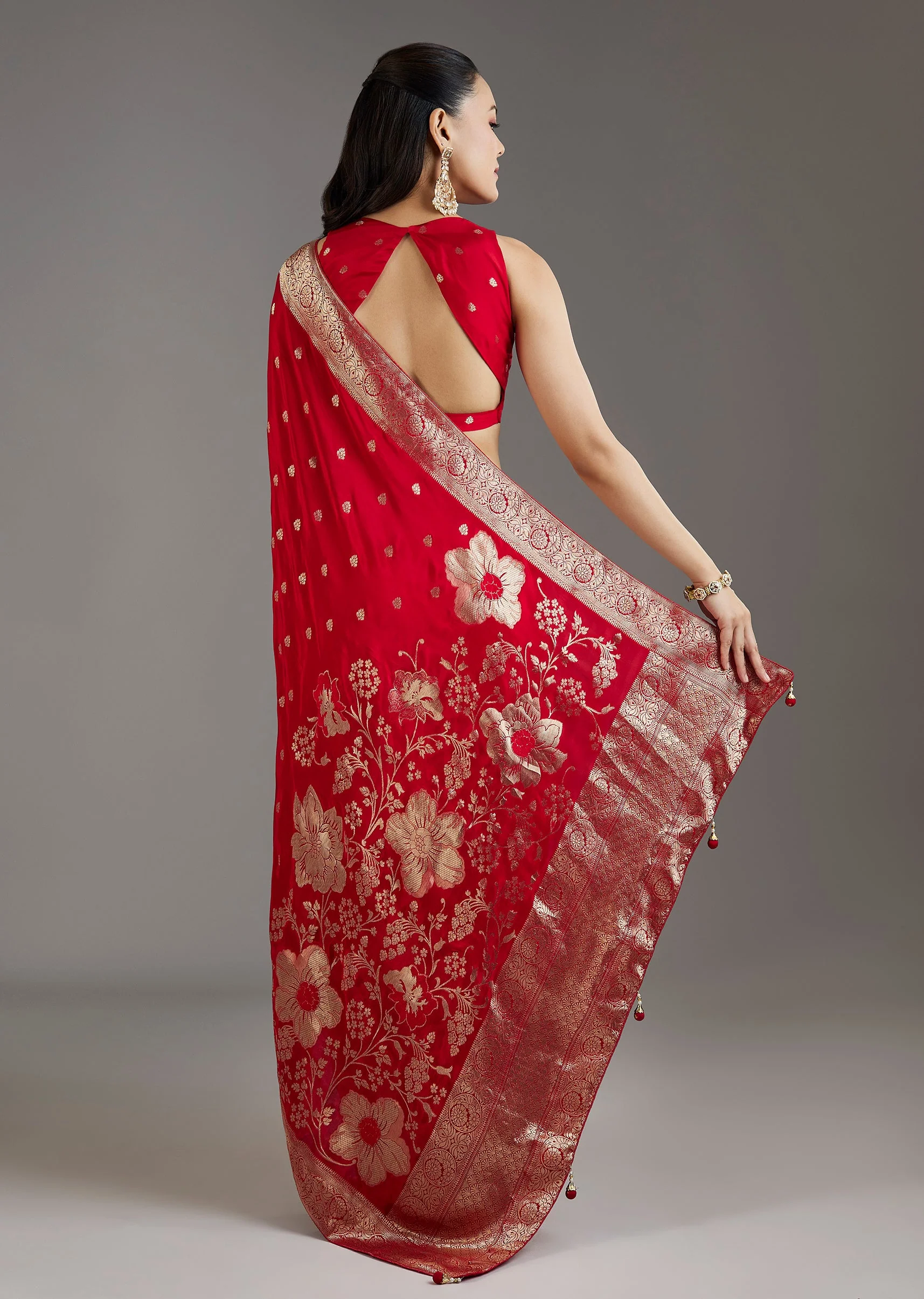 Red Dola Silk Woven Saree