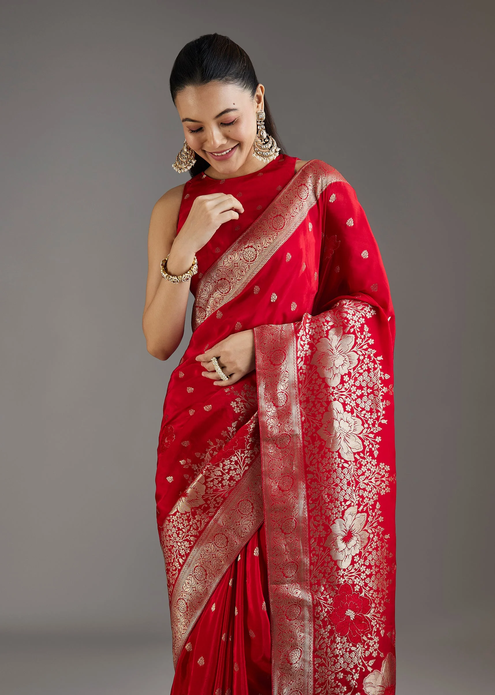 Red Dola Silk Woven Saree