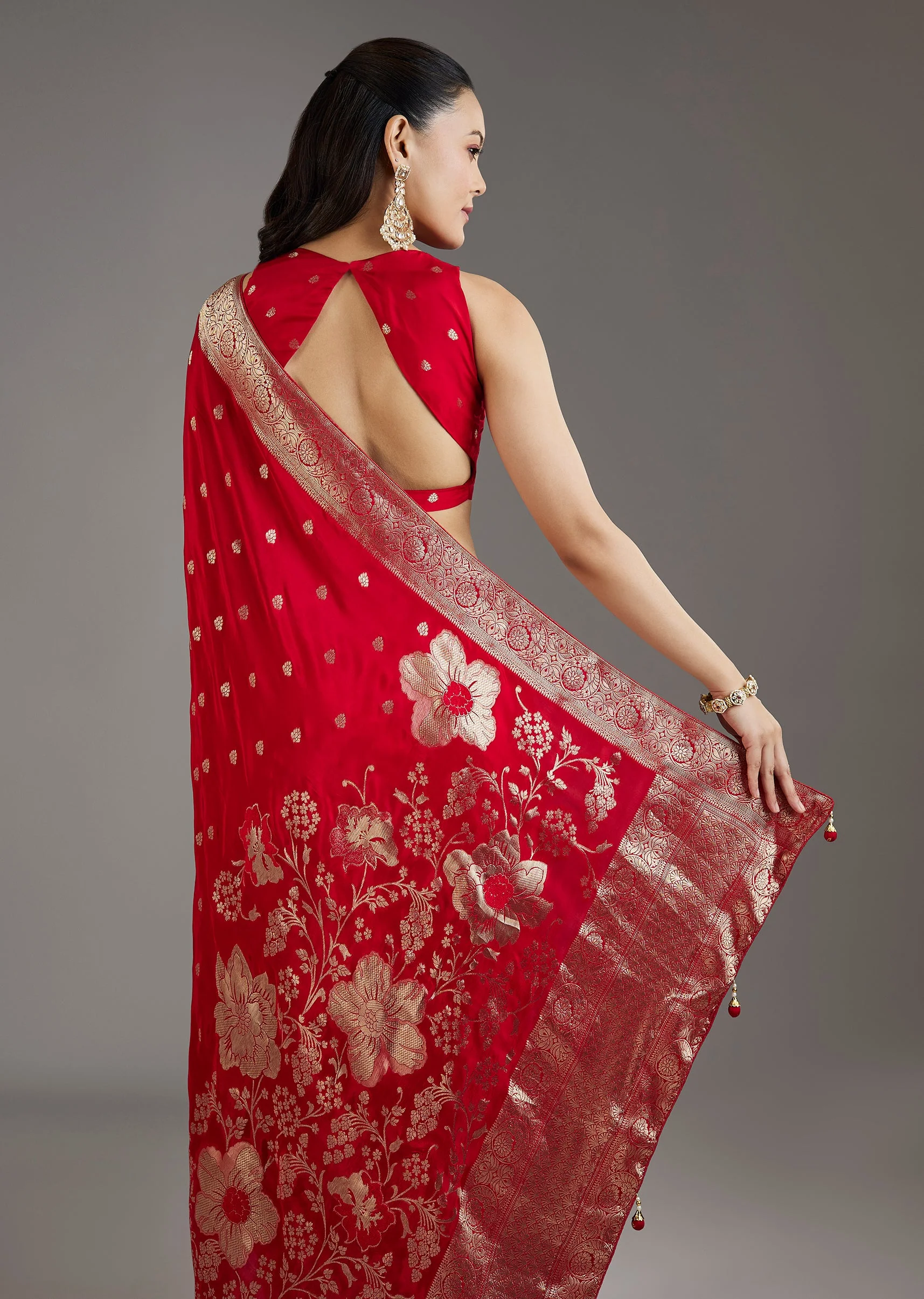 Red Dola Silk Woven Saree
