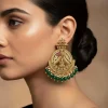 Deity Figure Round Chandbali With Green Drop Beads And Pink Accents
