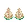 Deity Figure Round Chandbali With Green Drop Beads And Pink Accents