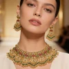 Gold Plated Multicolored Kundan Polki Necklace With Earrings