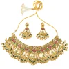 Gold Plated Multicolored Kundan Polki Necklace With Earrings