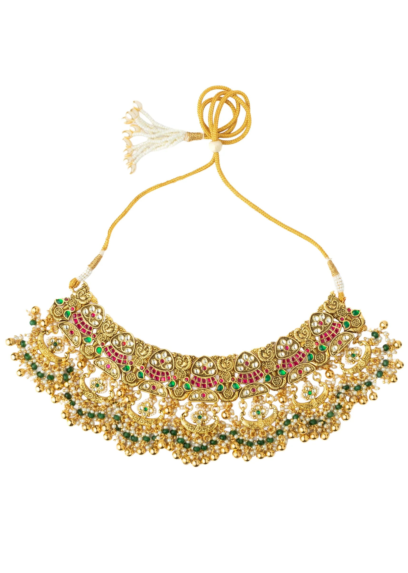 Gold Plated Multicolored Kundan Polki Necklace With Earrings