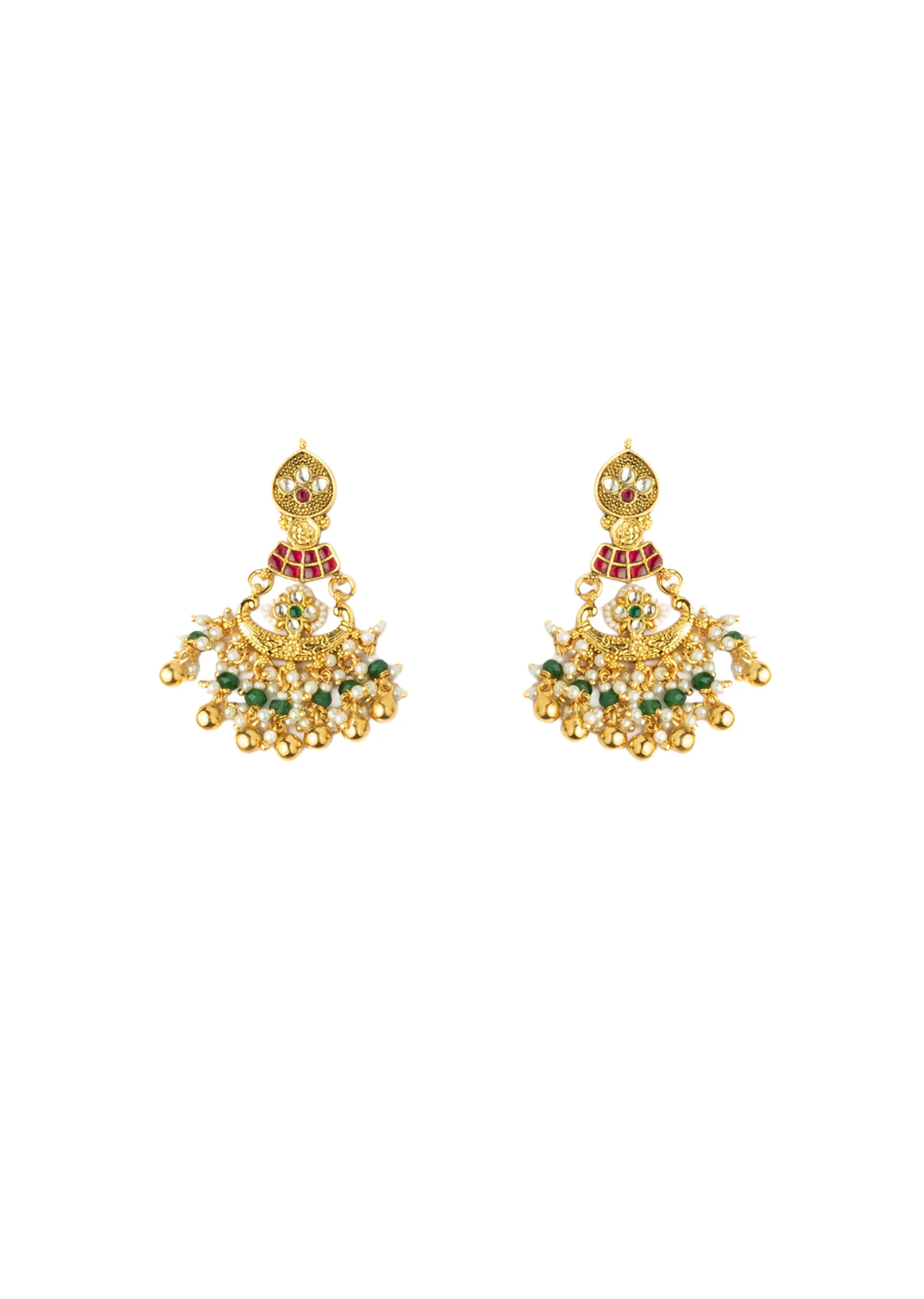 Gold Plated Multicolored Kundan Polki Necklace With Earrings