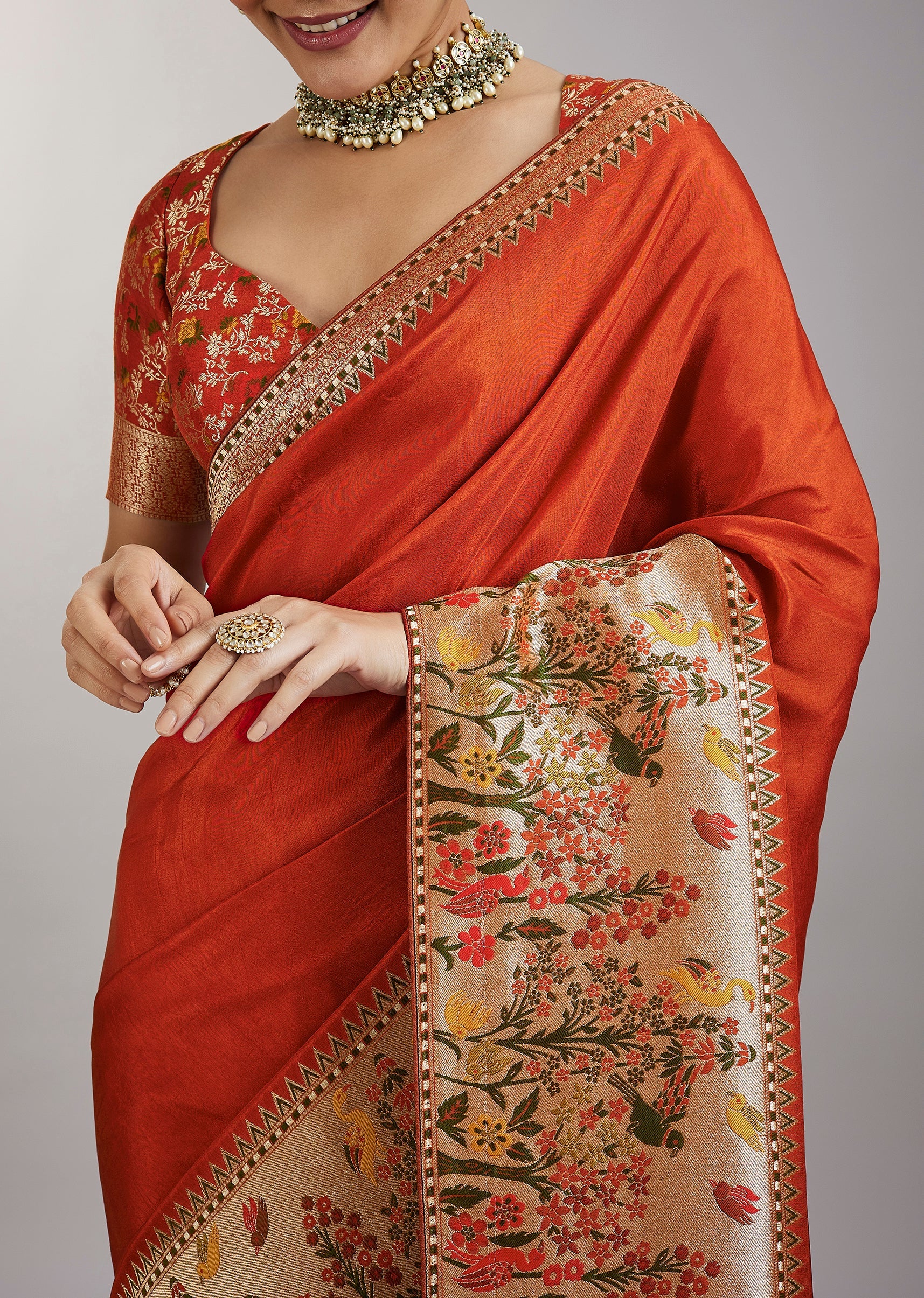 Rust Dola Silk Paithani Saree