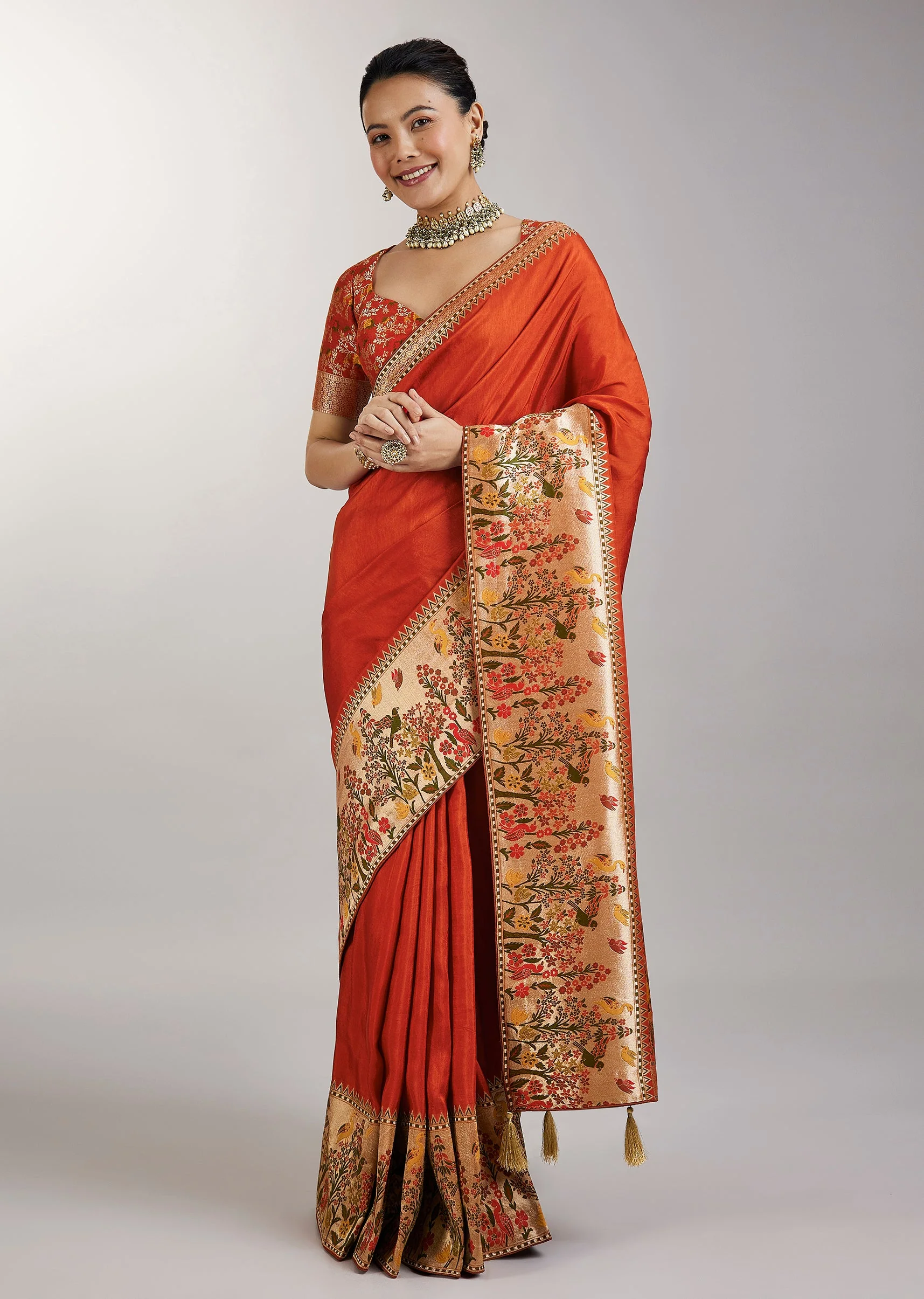 Rust Dola Silk Paithani Saree