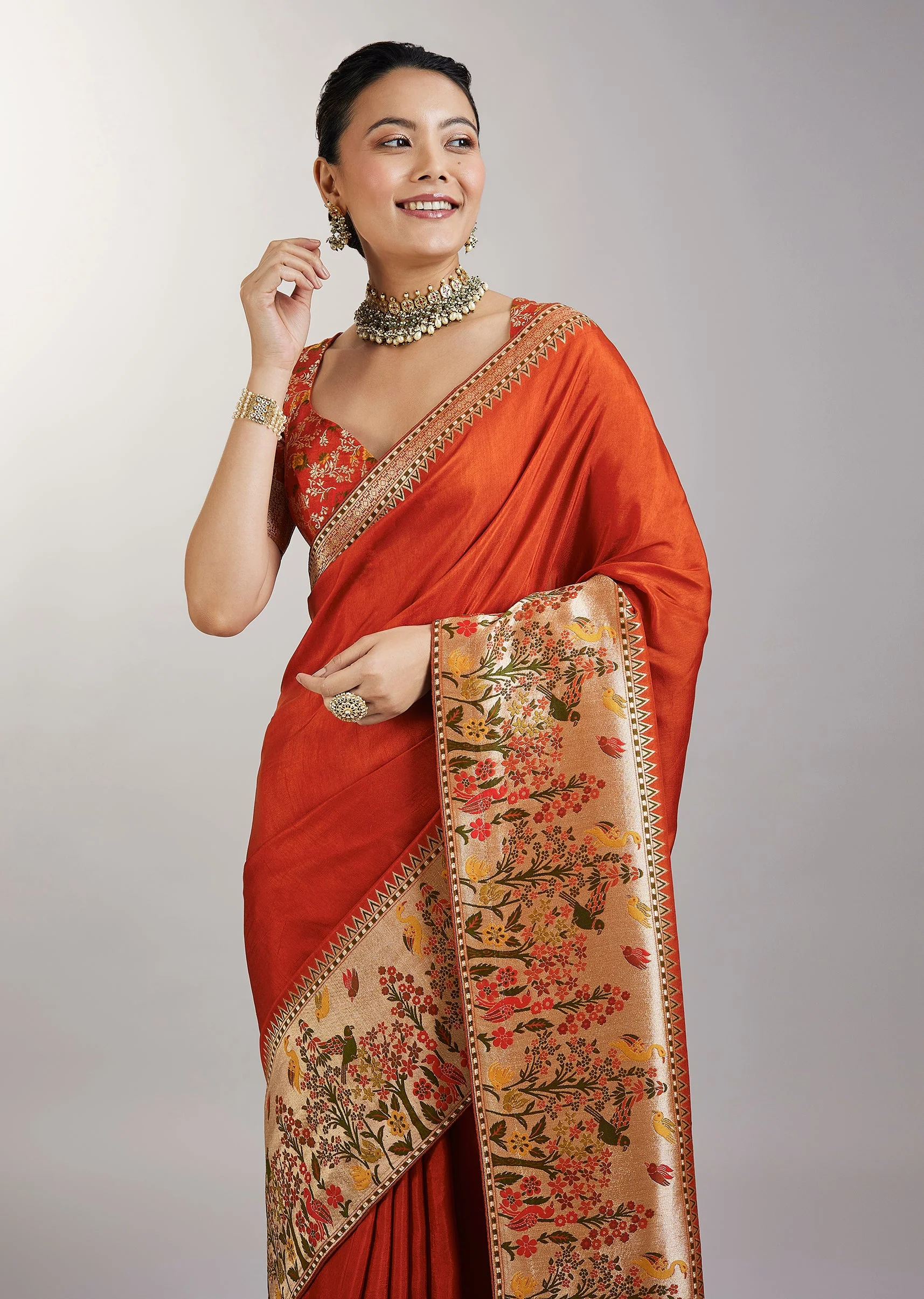 Rust Dola Silk Paithani Saree