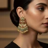 Gold Plated Green Synthetic Stone Earrings