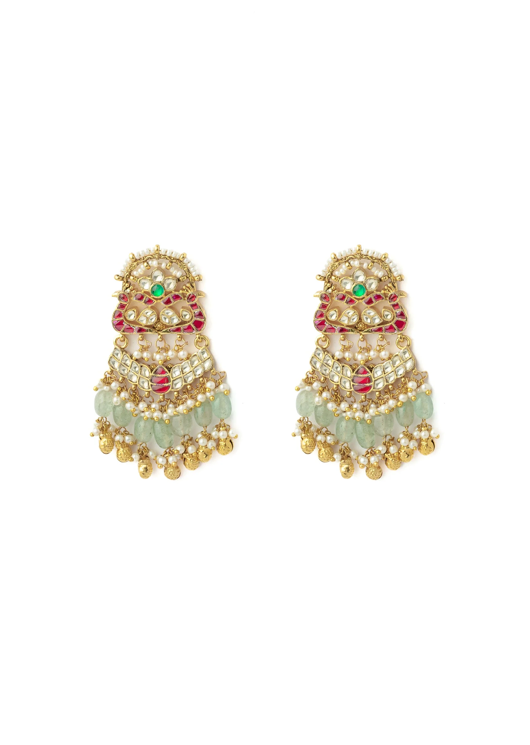 Gold Plated Green Synthetic Stone Earrings