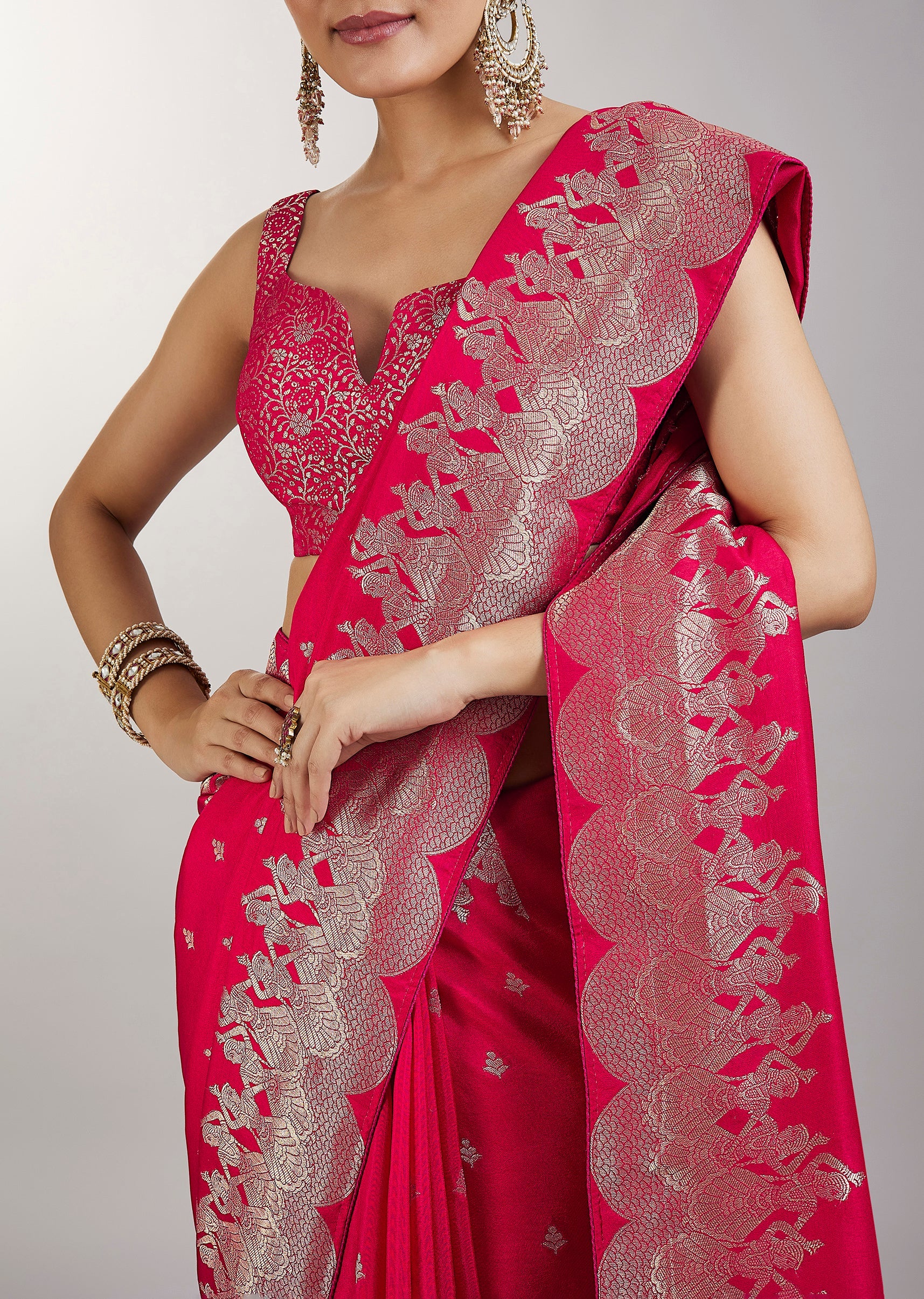 Rani Pink Dola Silk Saree With Zari Woven Butti