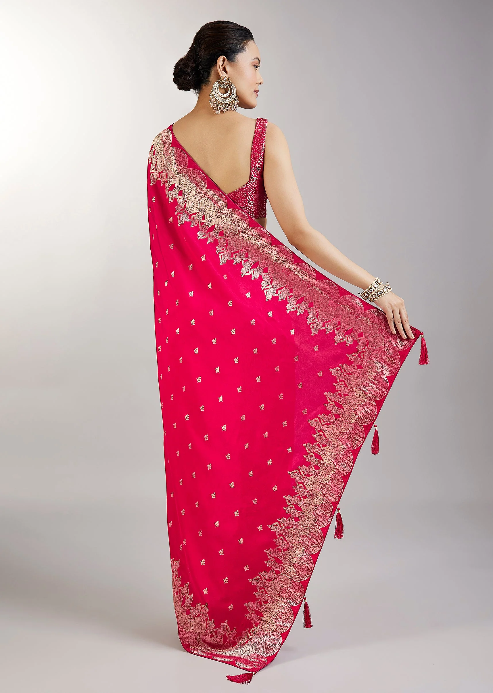 Rani Pink Dola Silk Saree With Zari Woven Butti
