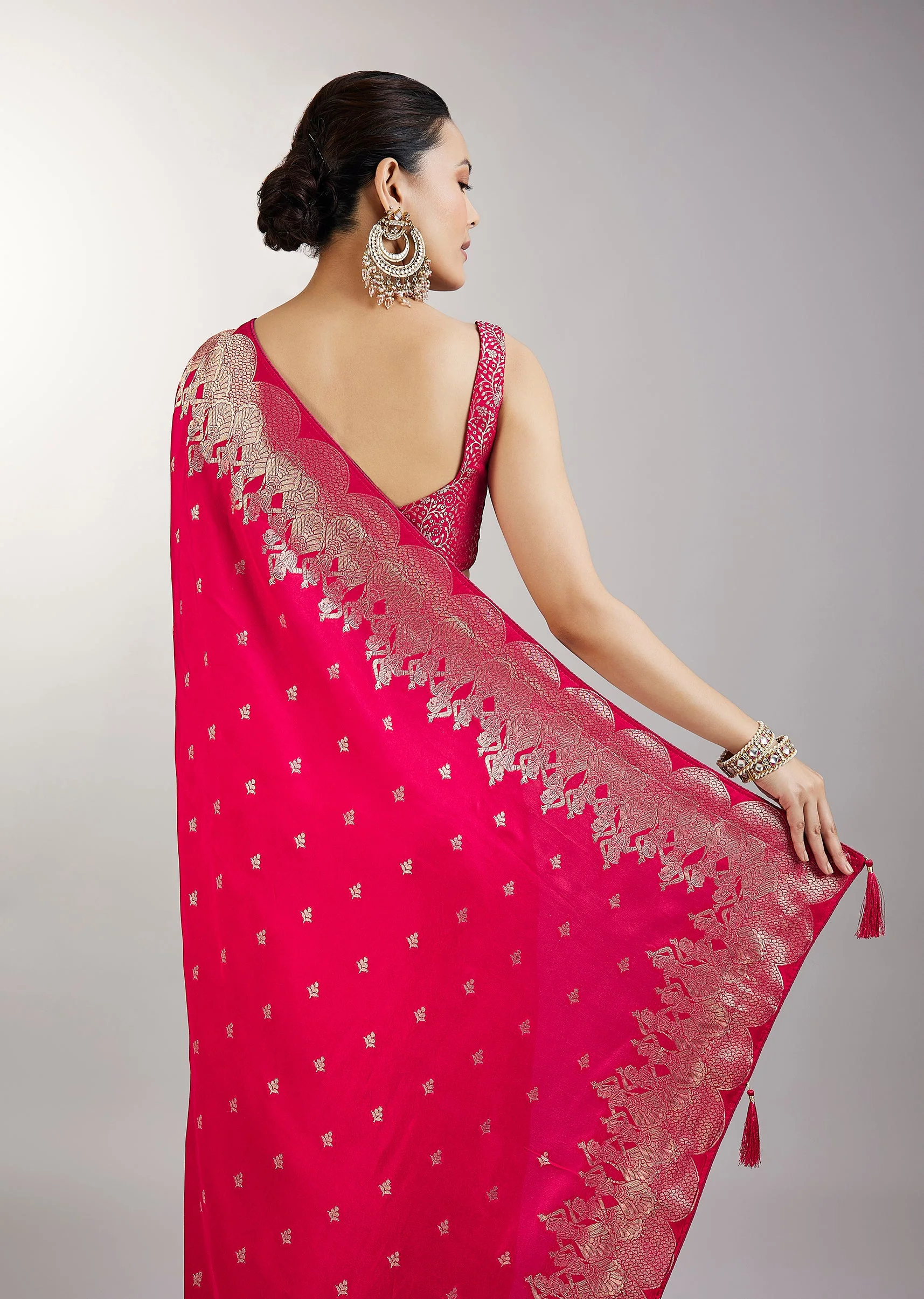 Rani Pink Dola Silk Saree With Zari Woven Butti