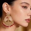 Gold Plated Pink Chandbali Earrings