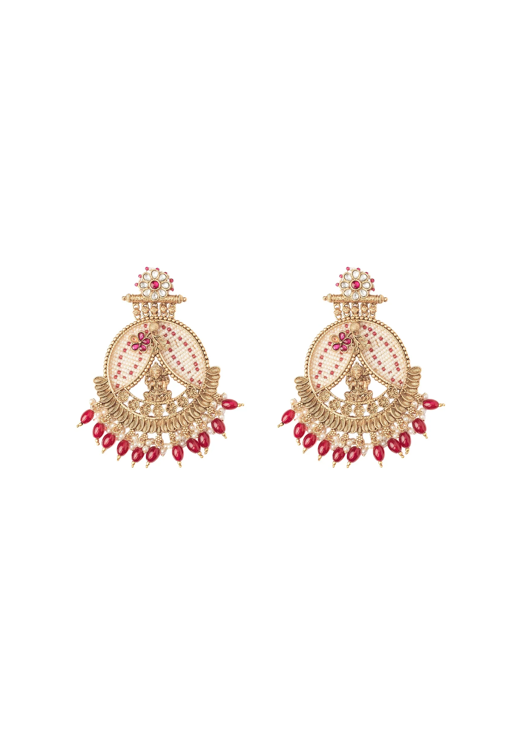 Gold Plated Pink Chandbali Earrings