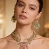 Gold Plated Colourful Kundan Polki Necklace Set With Earrings