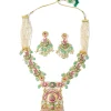 Gold Plated Colourful Kundan Polki Necklace Set With Earrings