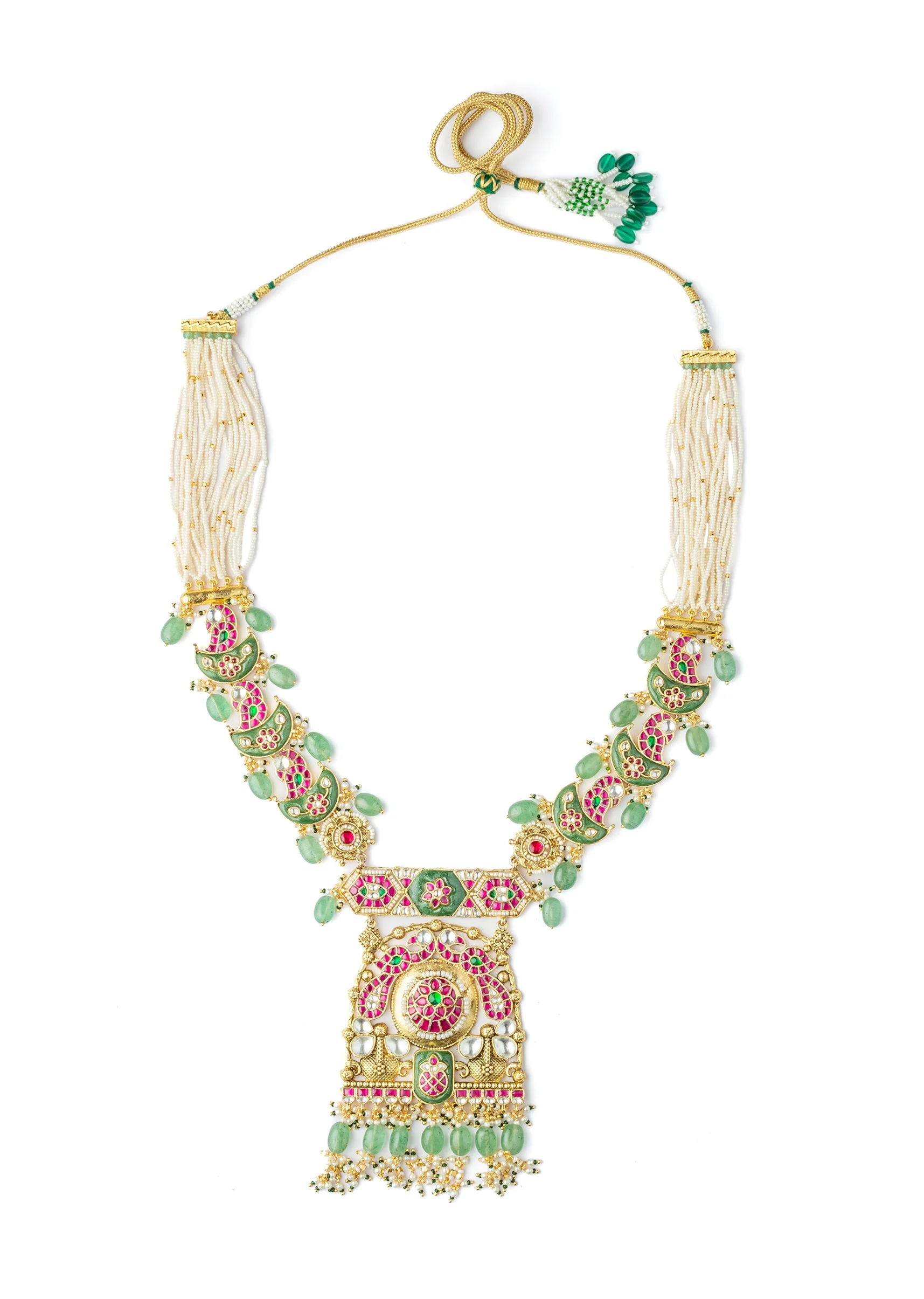 Gold Plated Colourful Kundan Polki Necklace Set With Earrings