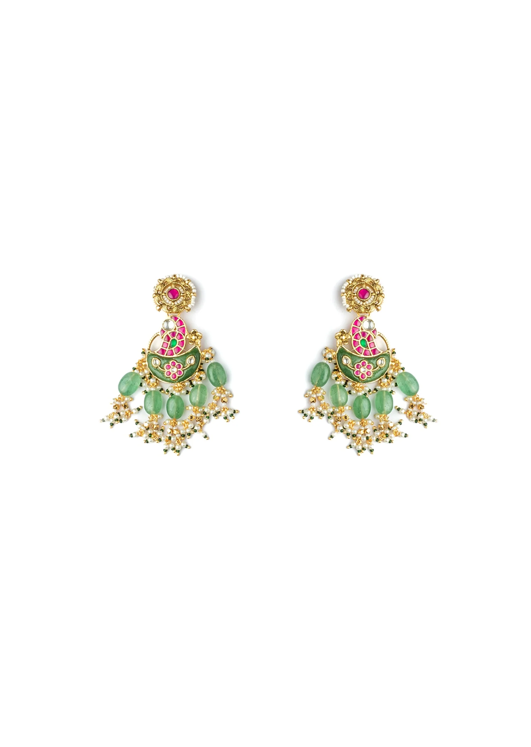 Gold Plated Colourful Kundan Polki Necklace Set With Earrings
