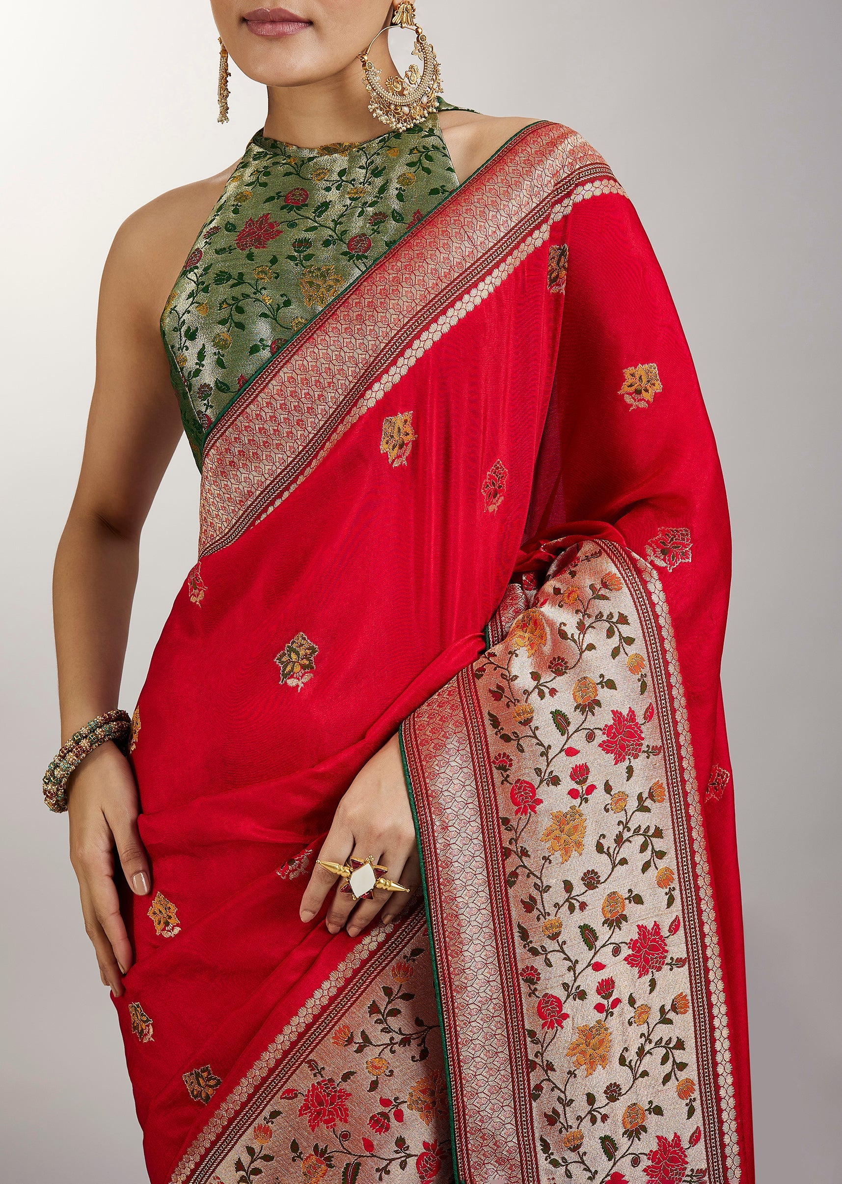 Red Dola Silk Paithani Inspired Saree