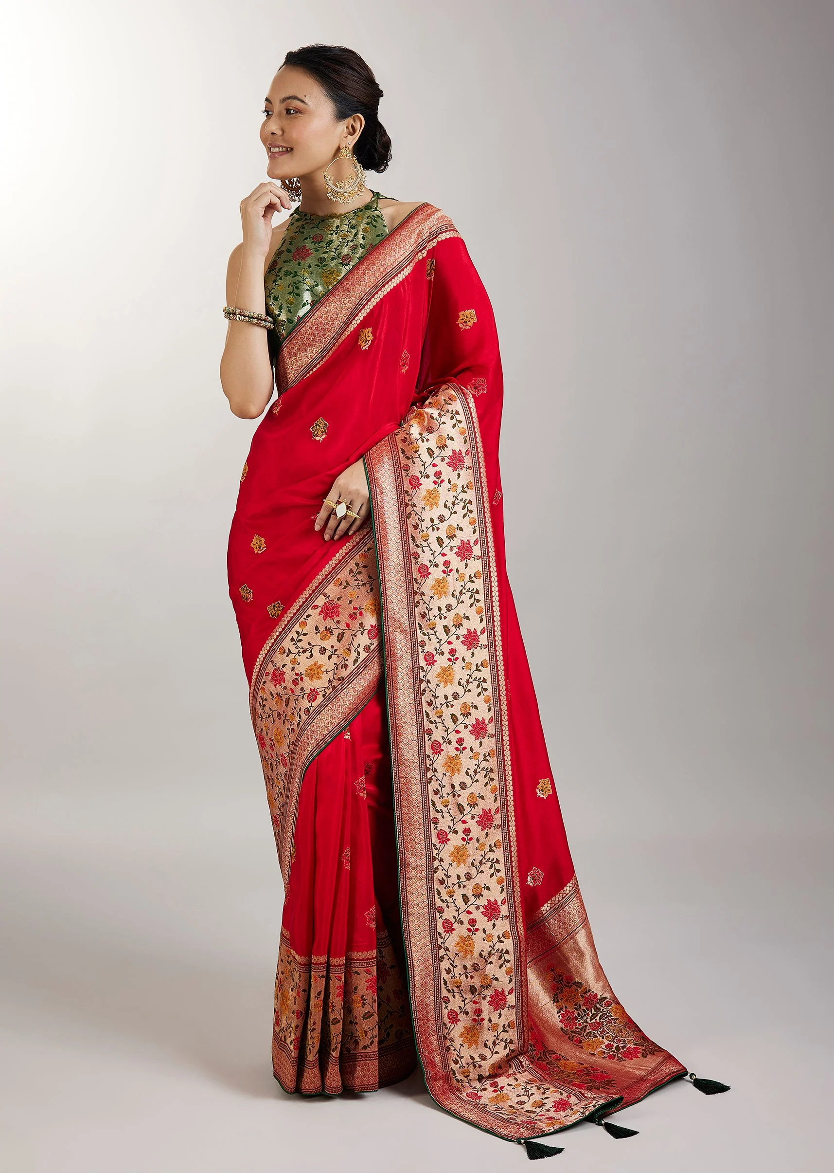 Red Dola Silk Paithani Inspired Saree