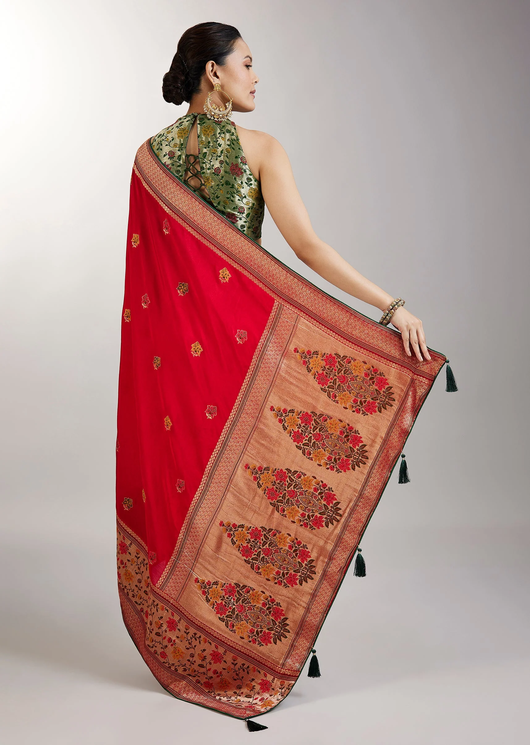 Red Dola Silk Paithani Inspired Saree