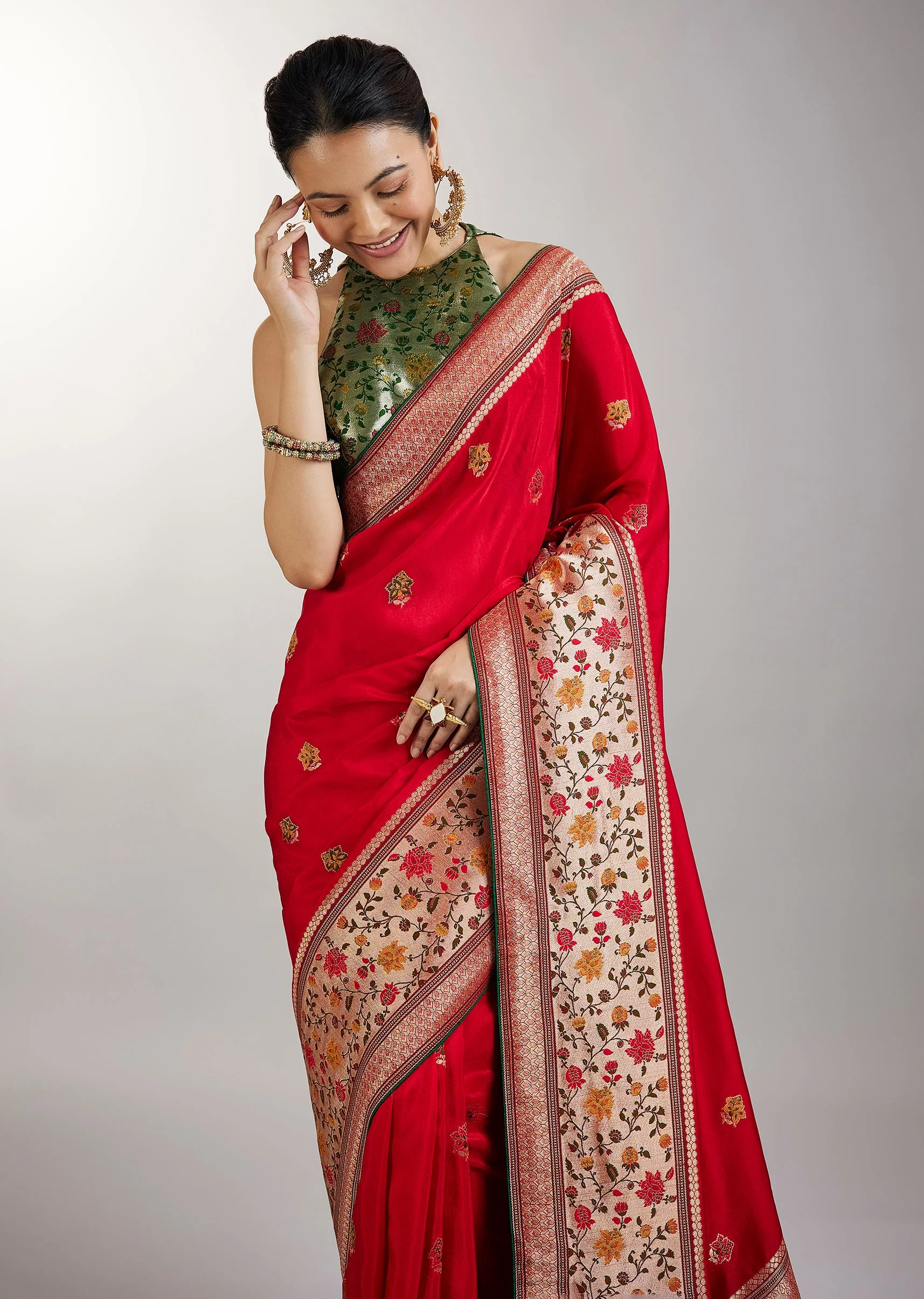 Red Dola Silk Paithani Inspired Saree