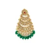 Gold Chandelier Earrings With Sparkling Kundan Work Pearls And Green Beads