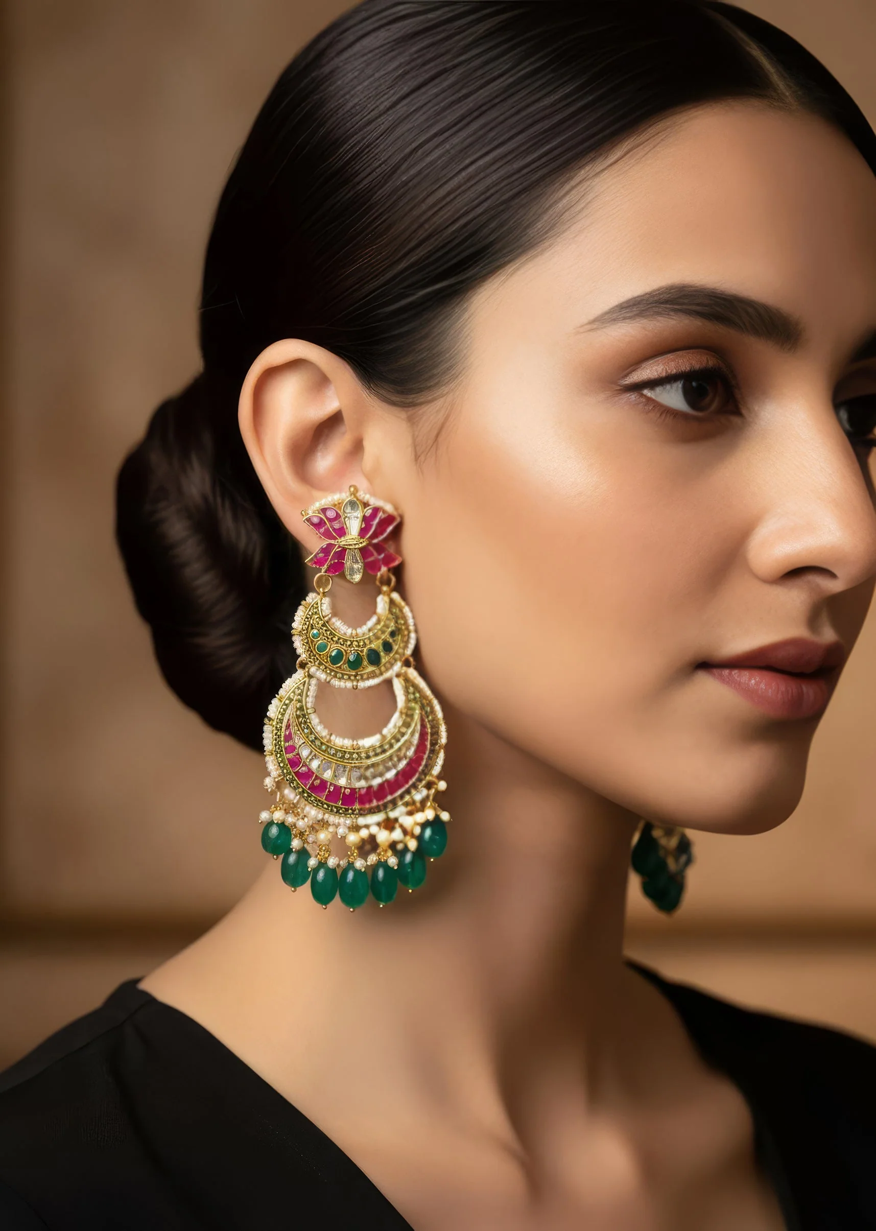 Gold Plated Pink Synthetic Stone Earrings