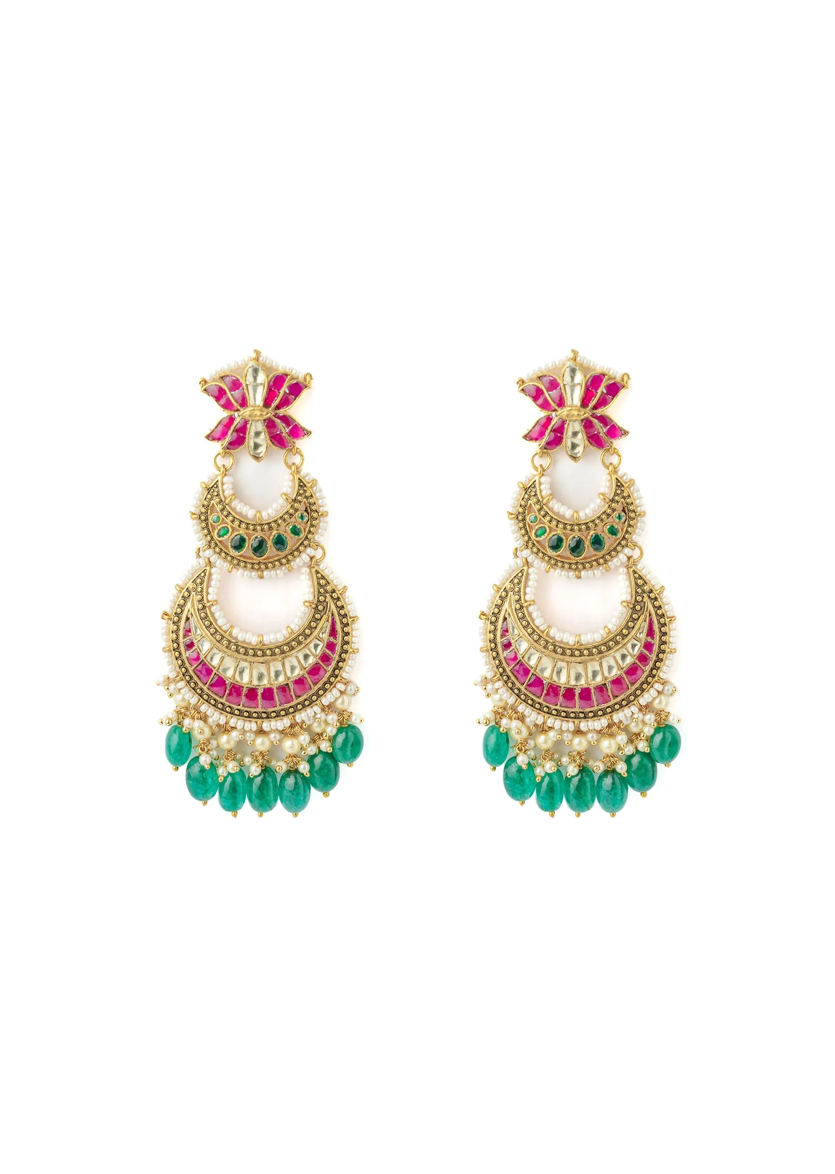 Gold Plated Pink Synthetic Stone Earrings