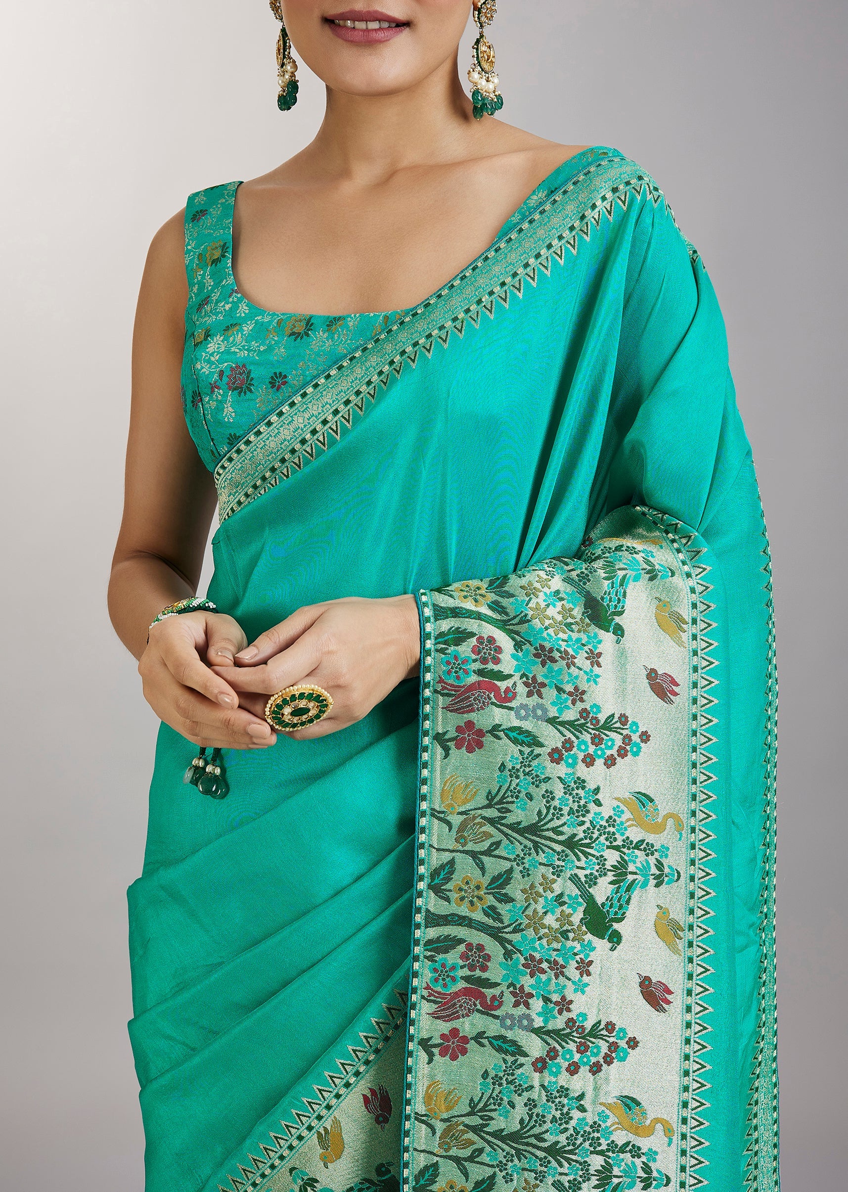 Aqua Blue Dola Silk Paithani Saree