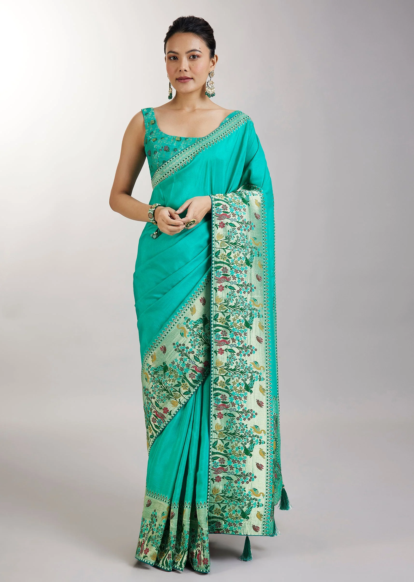 Aqua Blue Dola Silk Paithani Saree