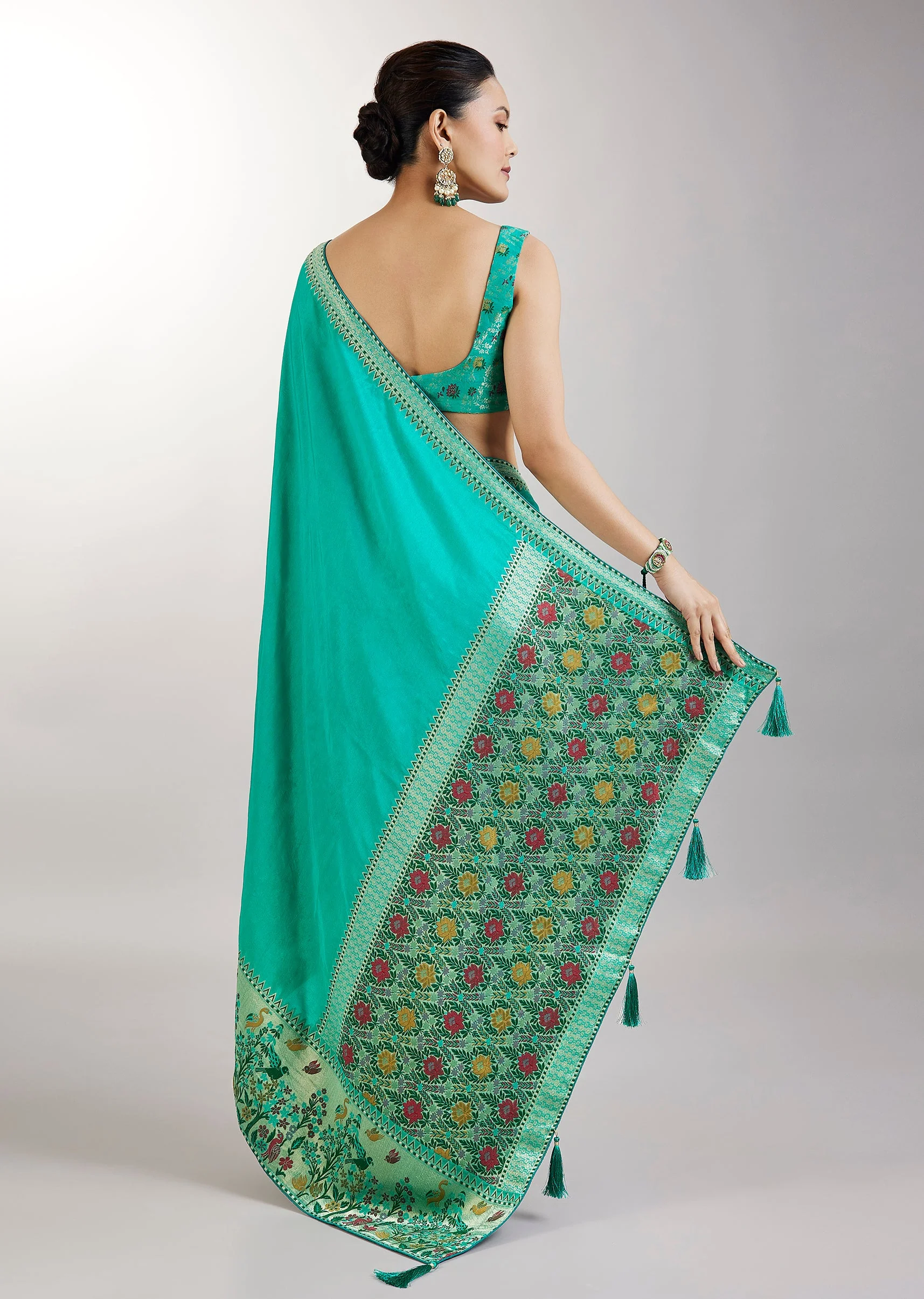 Aqua Blue Dola Silk Paithani Saree