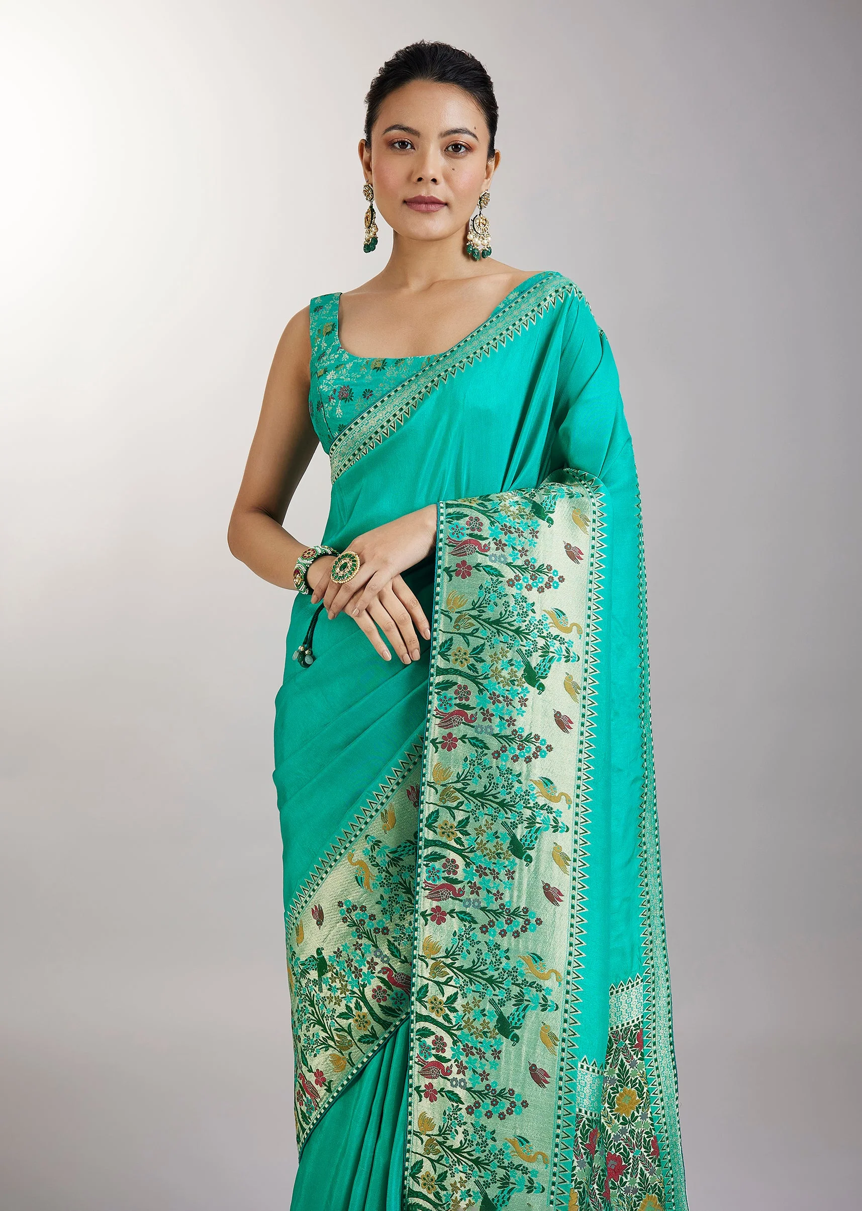 Aqua Blue Dola Silk Paithani Saree