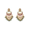 Pink And Green Chandbali Earrings With Floral Motifs And Beads