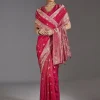 Rani Pink Jacquard Dola Silk Saree With Animal Butti
