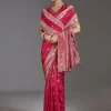 Rani Pink Jacquard Dola Silk Saree With Animal Butti