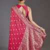 Rani Pink Jacquard Dola Silk Saree With Animal Butti