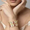 Gold Bangles With Pearls And Pink Green Gemstones