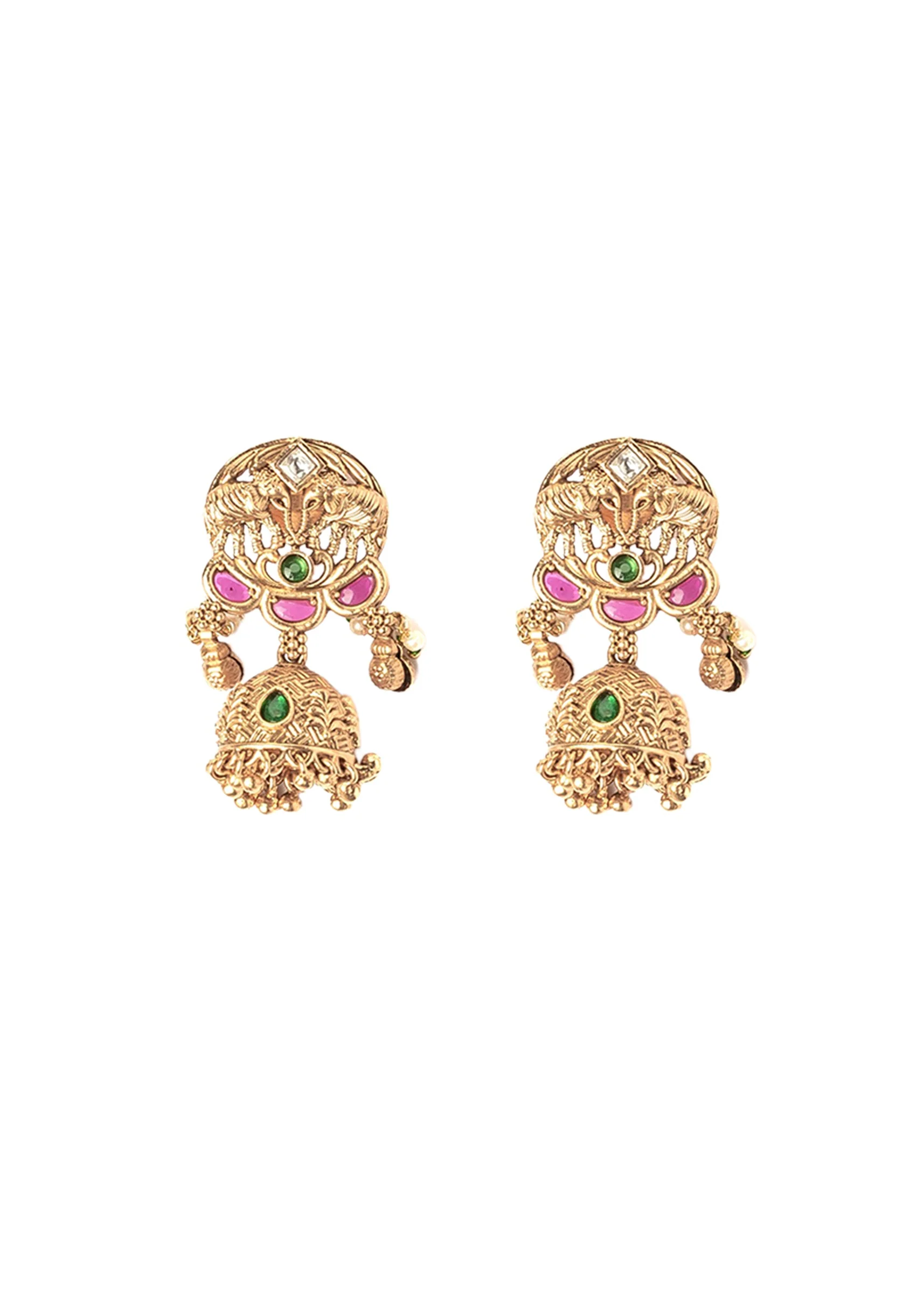Gold Plated Short Necklace Set With Earrings