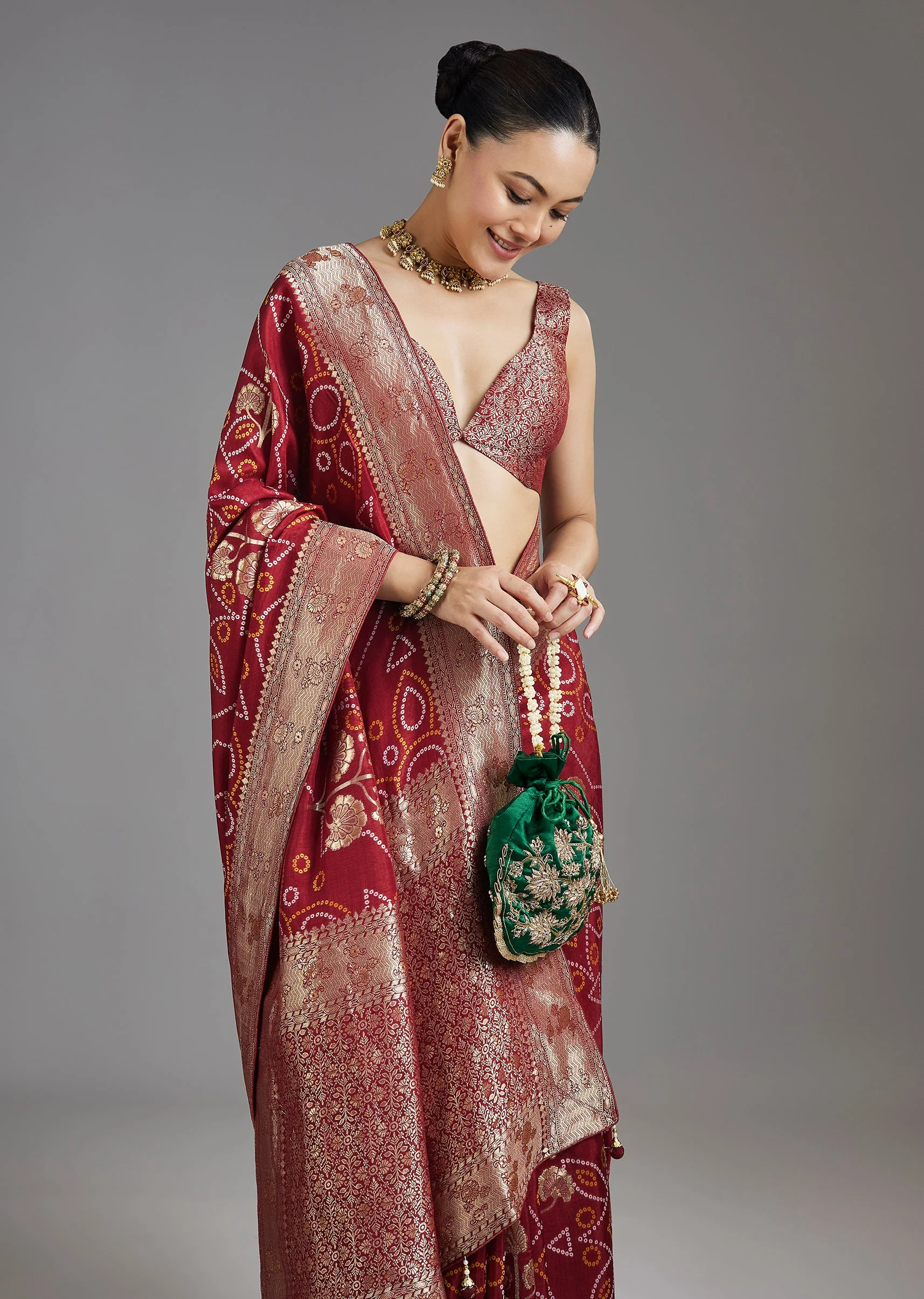 Maroon Dola Silk Saree