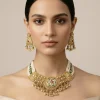 Gold Plated Green Choker Necklace Set With Earrings