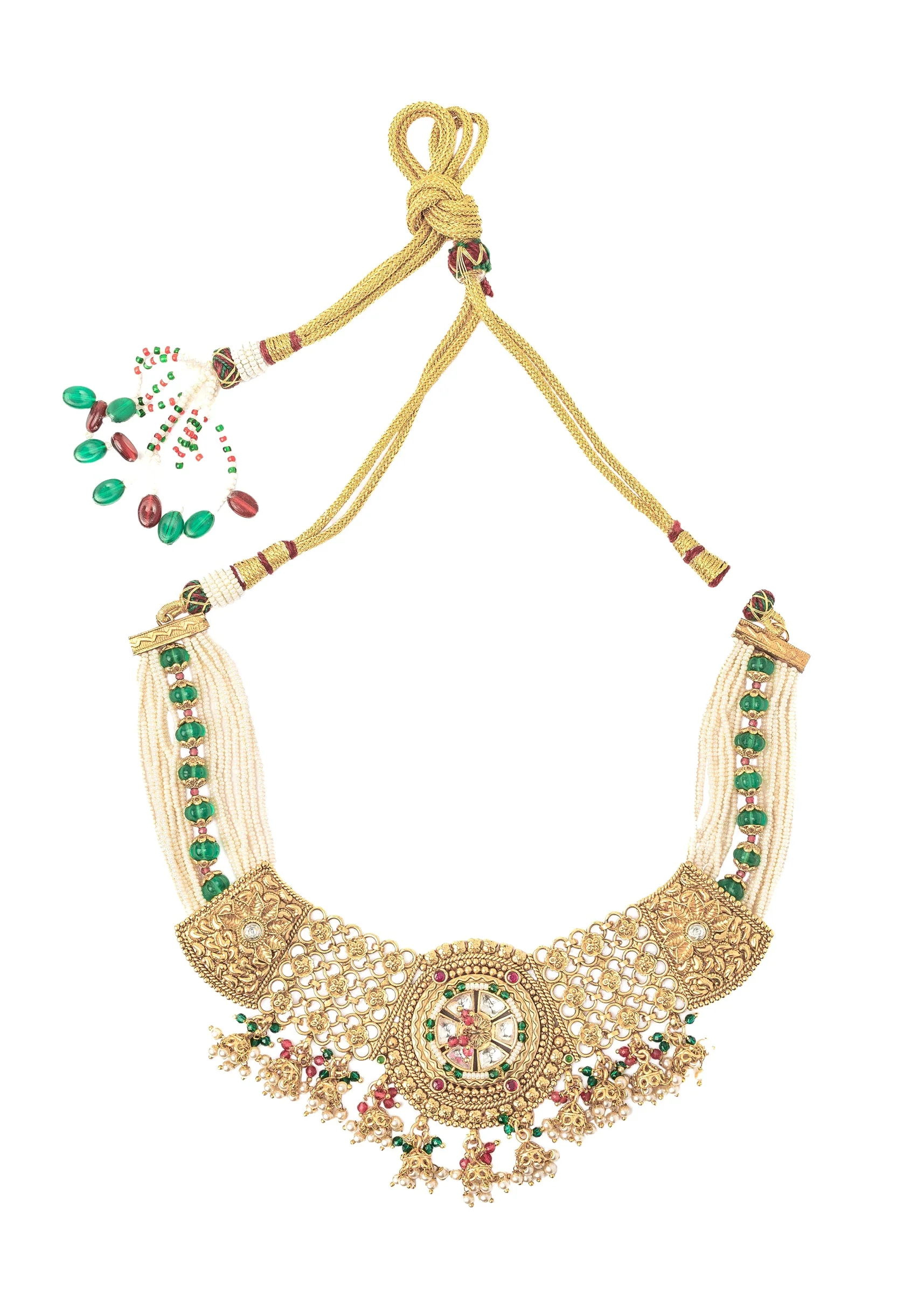 Gold Plated Green Choker Necklace Set With Earrings