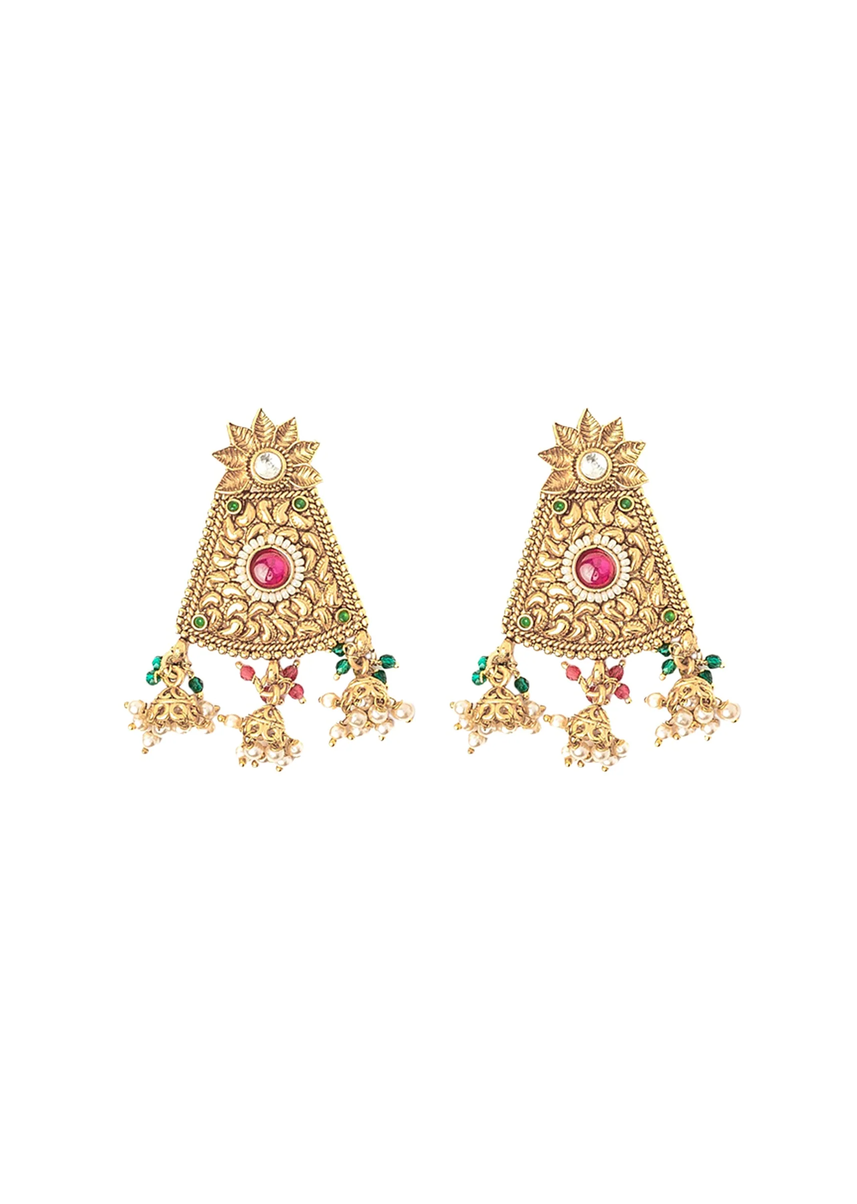 Gold Plated Green Choker Necklace Set With Earrings