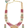 Gold Plated Pink Long Necklace Set With Earrings
