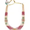 Gold Plated Pink Long Necklace Set With Earrings
