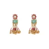 Gold Plated Pink Long Necklace Set With Earrings